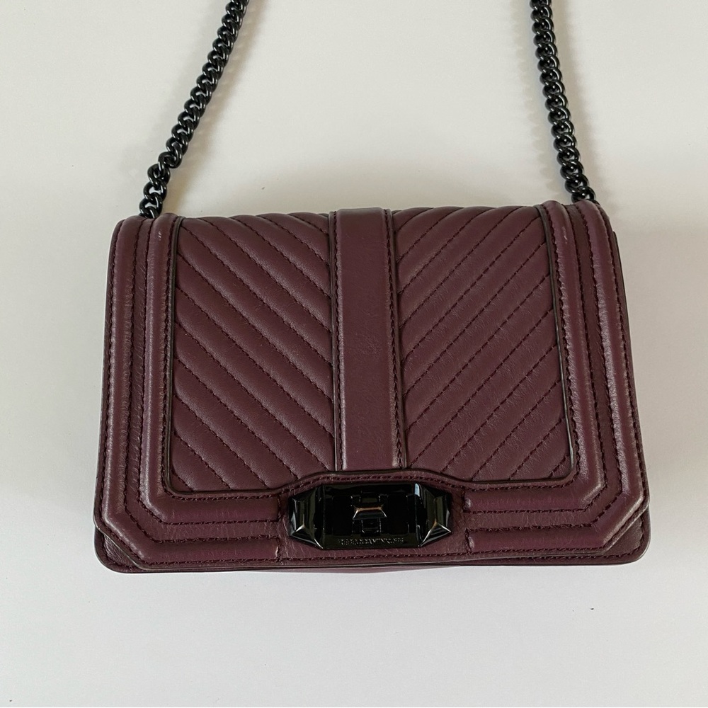 Rebecca Minkoff Womens Chevron Quilted Love Crossbody Purple Chain Strap Small